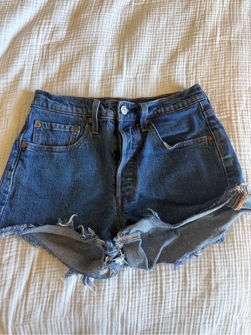 Classic High-Waist Denim Cutoff Shorts - Blue
